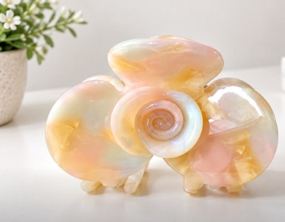 Acetate Floral Hair Claw Clip Ivory Rainbow Marble New